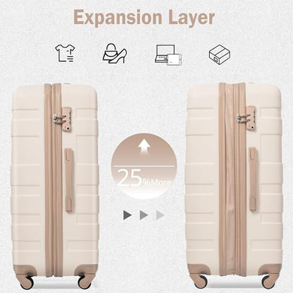 Merax 3 Pcs ABS Hardside Luggage Sets TSA Lock Spinner Wheel Suitcases, Pearly White, 20/24/28 Inch
