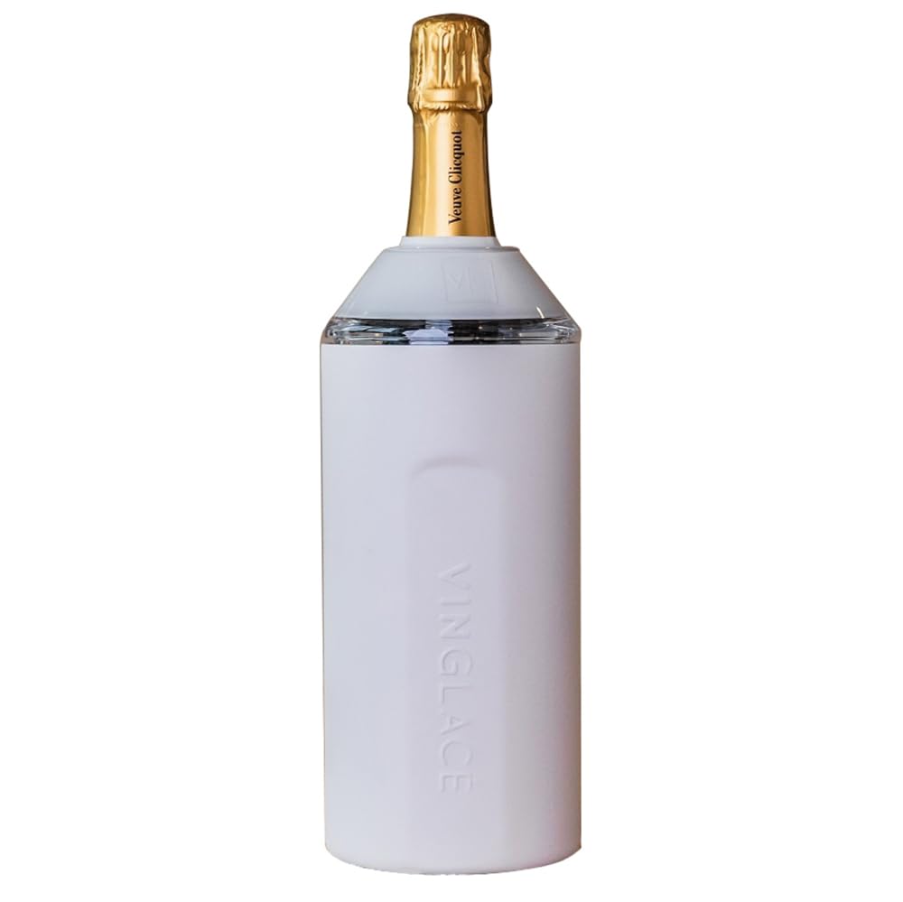 Vinglacé Wine Bottle Chiller- Portable Champagne Insulator- Stainless Steel Wine Cooler Sleeve, White