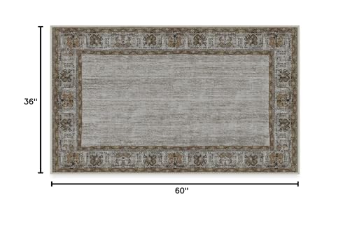RUGGABLE Zinnia Runner Rug - Perfect Boho Washable Rug for Entryway Hallway Kitchen - Pet &amp; Child Friendly - Stain &amp; Water Resistant - Grey 2.5&