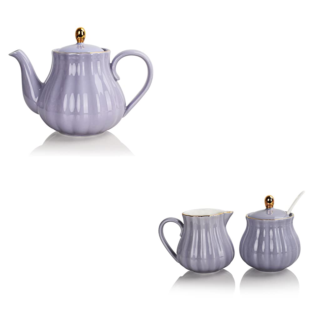 Sweejar Royal Ceramic Teapot &amp; Sugar and Creamer Set(Purple)
