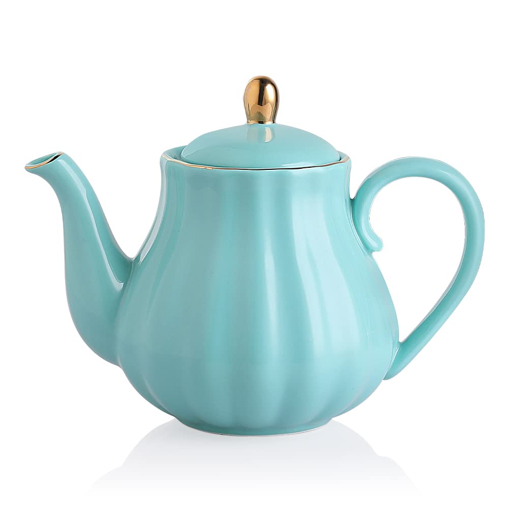 Sweejar Royal Teapot, Ceramic Tea Pot with Removable Stainless Steel Infuser, Blooming &amp; Loose Leaf Teapot - 28 Ounce(White)
