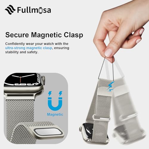 Fullmosa Compatible with Apple Watch Band 49mm 46mm 45mm 44mm 42mm 41mm 40mm 38mm Women Men, Stainless Steel Milanese Loop Replacement iWatch Bands Ultra 2/1 Series 10 9 8 7 6 5 4 3 2 1 SE