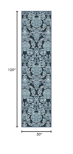 RUGGABLE Disney Traditional Mickey Mouse Washable Rug - Perfect Area Rug for Nursery Playroom Kids Room - Pet &amp; Child Friendly - Stain &amp; Water Resistant - Damask Grey 3&