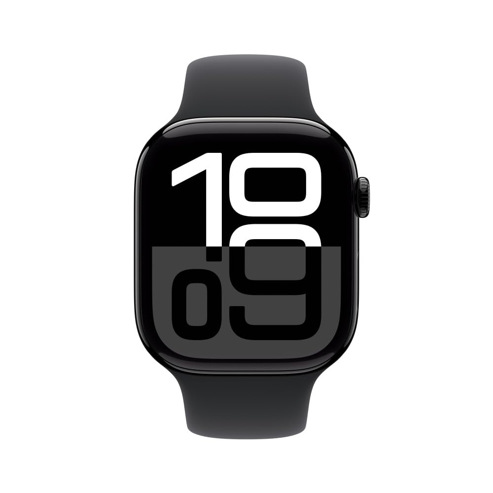 Apple Watch Series 10 [GPS 46mm] Smartwatch with Jet Black Aluminium Case with Black Sport Band. Fitness Tracker, ECG App, Always-On Retina Display, Water-Resistant