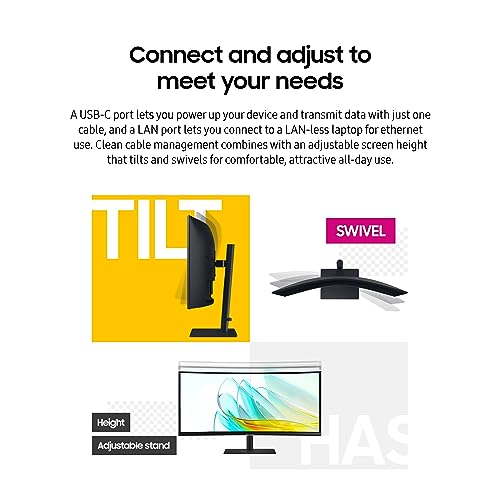 SAMSUNG 34-Inch ViewFinity S65TC Series Ultra-WQHD 1000R Curved Computer Monitor, HDR10, 100Hz, AMD FreeSync, Thunderbolt 4, Height Adjustable Stand, Built-in Speakers, Eye Care, LS34C650TANXGO, 2024