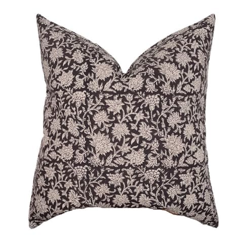 Pillow Cover 100% Linen 20 x 20 inches Double Sided Block Print with Zipper for Easy Removal Home Decor Shabby Chic Farmhouse Neutral Decorative Sofa Couch Accent (Plaid White Grey)
