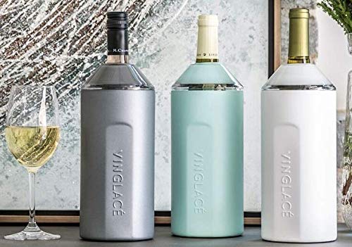 Vinglacé Wine Bottle Chiller- Portable Champagne Insulator- Stainless Steel Wine Cooler Sleeve, White