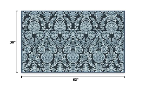 RUGGABLE Disney Traditional Mickey Mouse Washable Rug - Perfect Area Rug for Nursery Playroom Kids Room - Pet &amp; Child Friendly - Stain &amp; Water Resistant - Damask Grey 3&