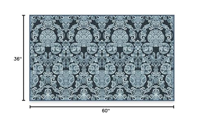RUGGABLE Disney Traditional Mickey Mouse Washable Rug - Perfect Area Rug for Nursery Playroom Kids Room - Pet &amp; Child Friendly - Stain &amp; Water Resistant - Damask Grey 3&