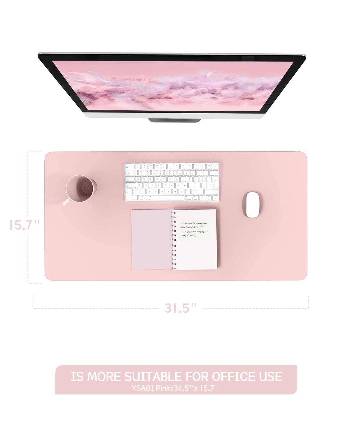 Non-Slip Desk Pad,Mouse Pad,Waterproof PVC Leather Desk Table Protector,Ultra Thin Large Desk Blotter, Easy Clean Laptop Desk Writing Mat for Office Work/Home/Decor(Pink, 23.6&quot; x 13.7&quot;)