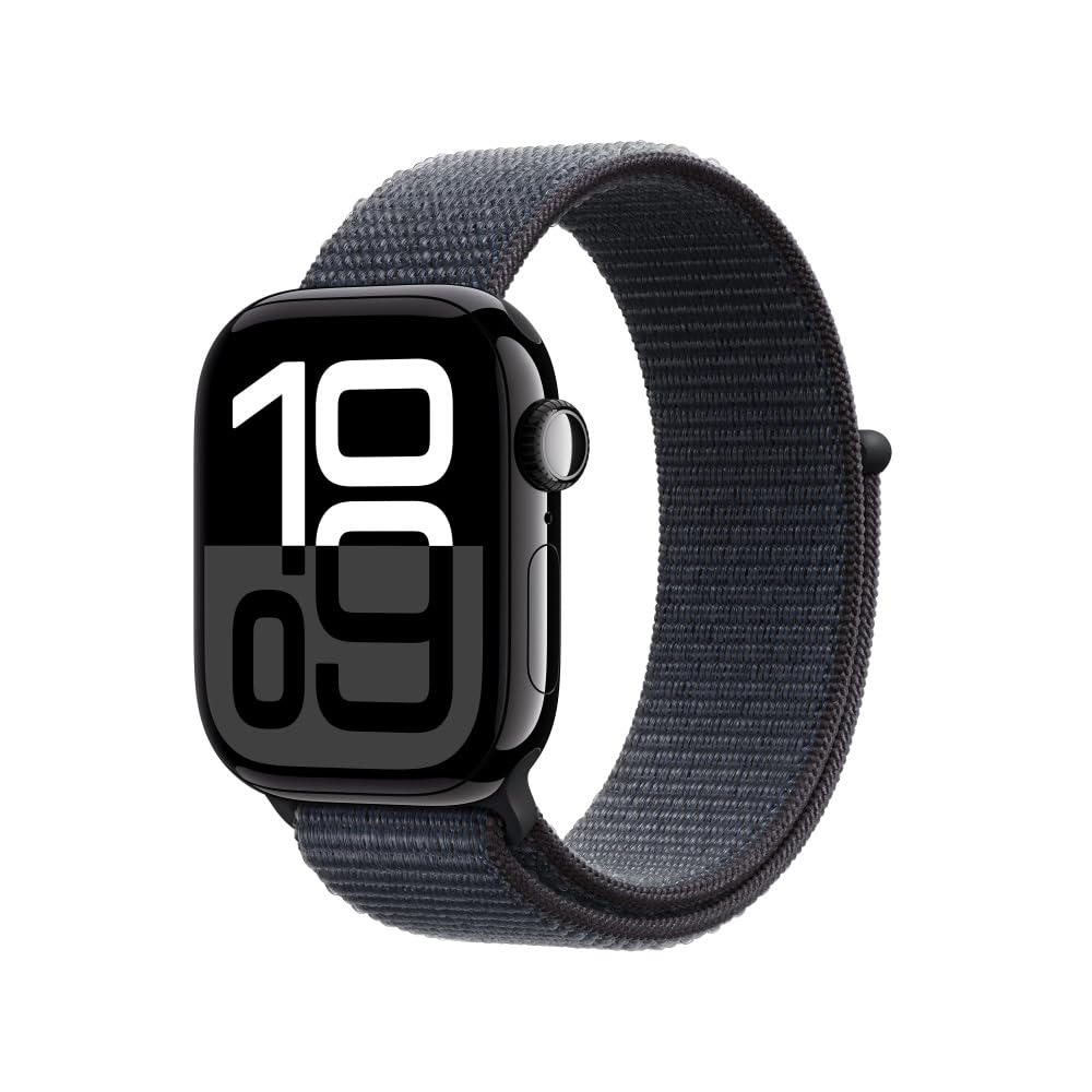 Apple Watch Series 10 [GPS 46mm] Smartwatch with Jet Black Aluminium Case with Black Sport Band. Fitness Tracker, ECG App, Always-On Retina Display, Water-Resistant