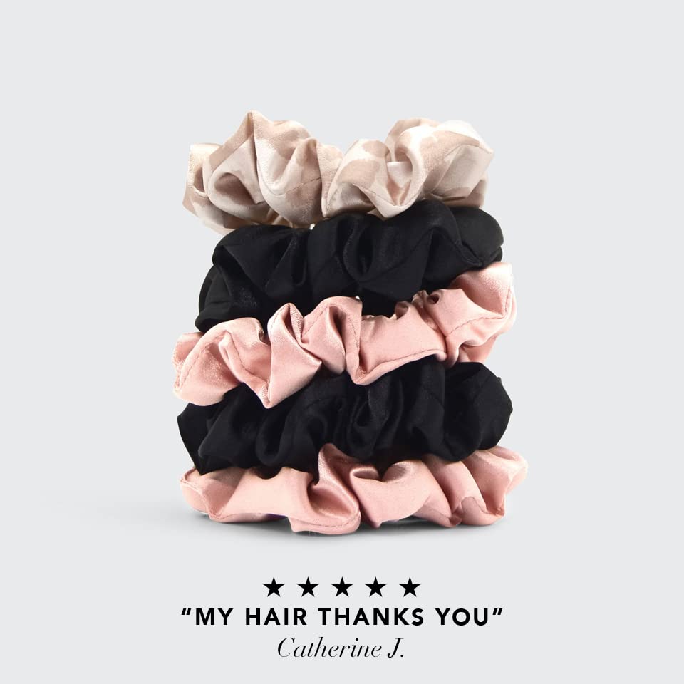 Kitsch 5 Count Velvet Hair Scrunchies for Women - Hair Ties for Thick Hair, Girls, Women, Cute Scrunchies, Soft Hair Accessories, Blush/Mauve