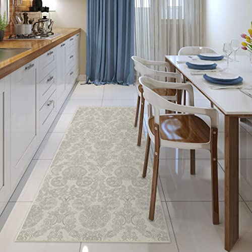 RUGGABLE Disney Traditional Mickey Mouse Washable Rug - Perfect Area Rug for Nursery Playroom Kids Room - Pet &amp; Child Friendly - Stain &amp; Water Resistant - Damask Grey 3&
