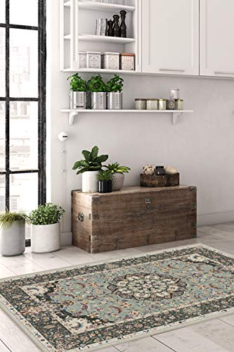 RUGGABLE Sima Washable Rug - Perfect Vintage Area Rug for Living Room Bedroom Kitchen - Pet &amp; Child Friendly - Stain &amp; Water Resistant - Royal Blue 2&