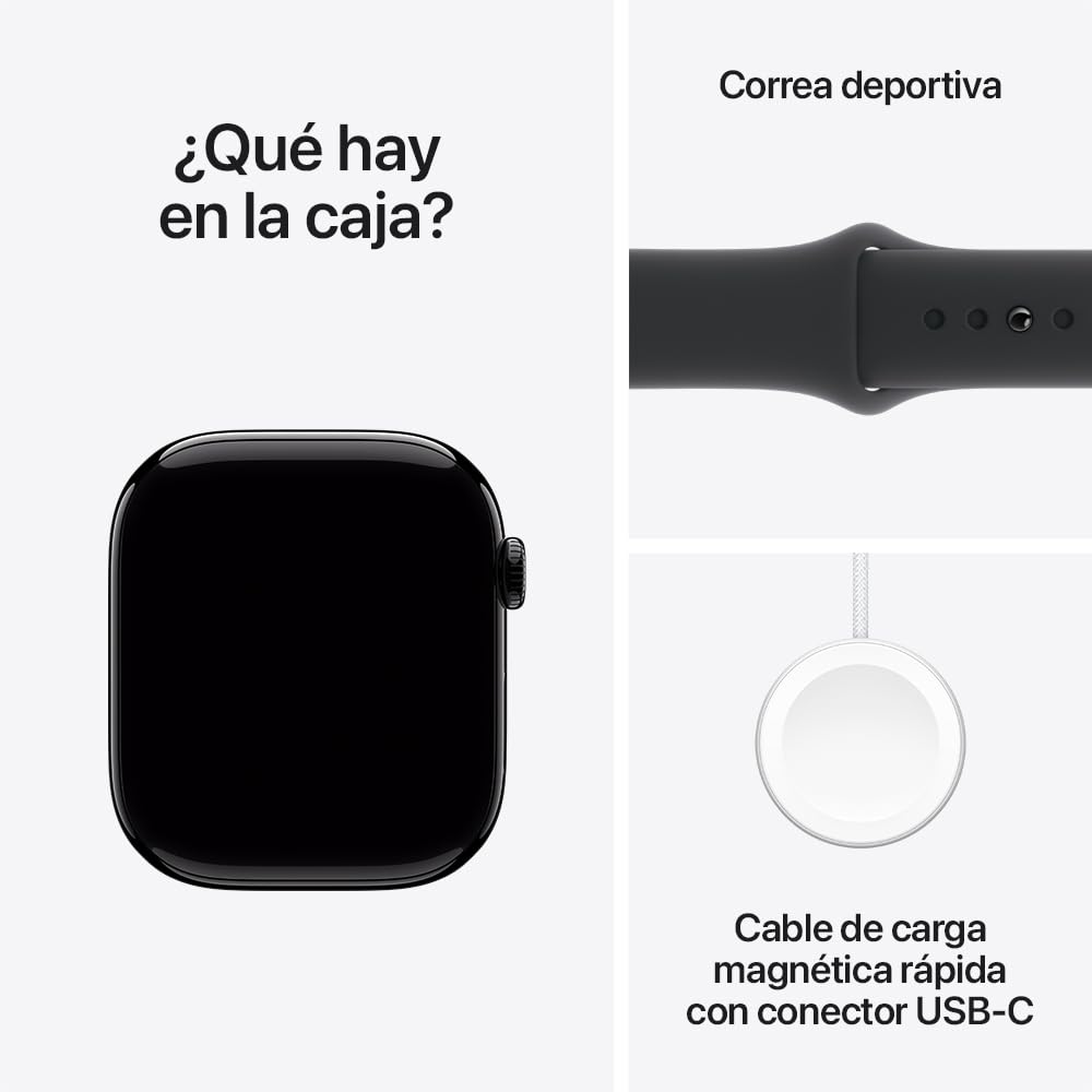 Apple Watch Series 10 [GPS 46mm] Smartwatch with Jet Black Aluminium Case with Black Sport Band. Fitness Tracker, ECG App, Always-On Retina Display, Water-Resistant