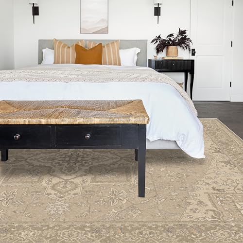 RUGGABLE Maral Heriz Washable Rug - Perfect Vintage Area Rug for Living Room Bedroom Kitchen - Pet &amp; Child Friendly - Stain &amp; Water Resistant - Creme 3&
