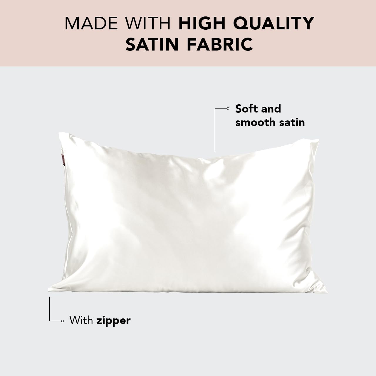 Kitsch Satin Pillowcase with Zipper for Hair &amp; Skin, Softer Than Silk Pillow Cases Queen, Smooth Pillow Covers, Machine Washable, Wrinkle-Free, Cooling Satin Pillow Cases Standard Size 19&quot;x26&quot;, Ivory
