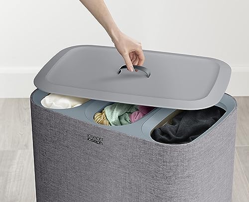 Joseph Joseph Tota - Trio 90-liter Laundry Hamper Separation Basket with lid, 3 Removable Washing Bags with Handles- Ecru