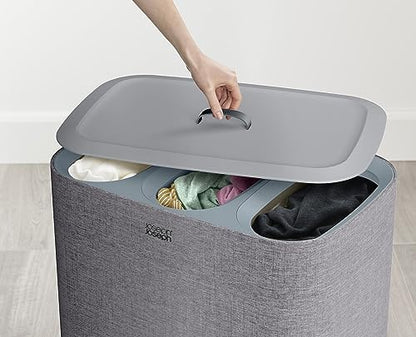 Joseph Joseph Tota - Trio 90-liter Laundry Hamper Separation Basket with lid, 3 Removable Washing Bags with Handles- Ecru