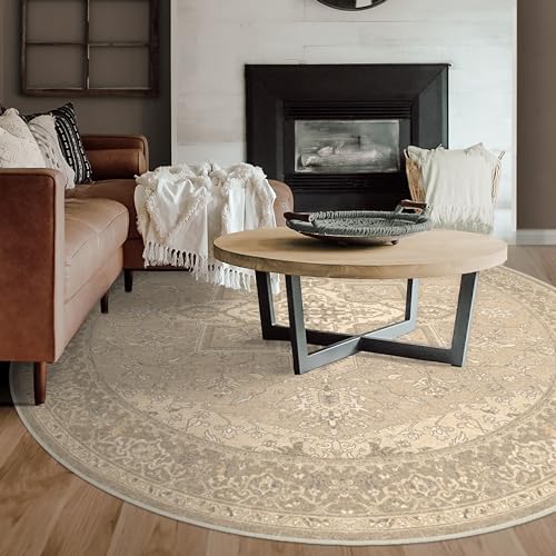 RUGGABLE Maral Heriz Washable Rug - Perfect Vintage Area Rug for Living Room Bedroom Kitchen - Pet &amp; Child Friendly - Stain &amp; Water Resistant - Creme 3&