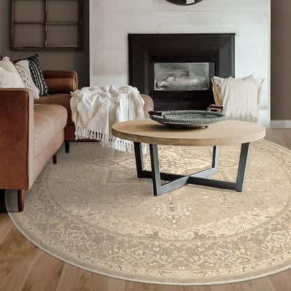 RUGGABLE Maral Heriz Washable Rug - Perfect Vintage Area Rug for Living Room Bedroom Kitchen - Pet &amp; Child Friendly - Stain &amp; Water Resistant - Creme 3&
