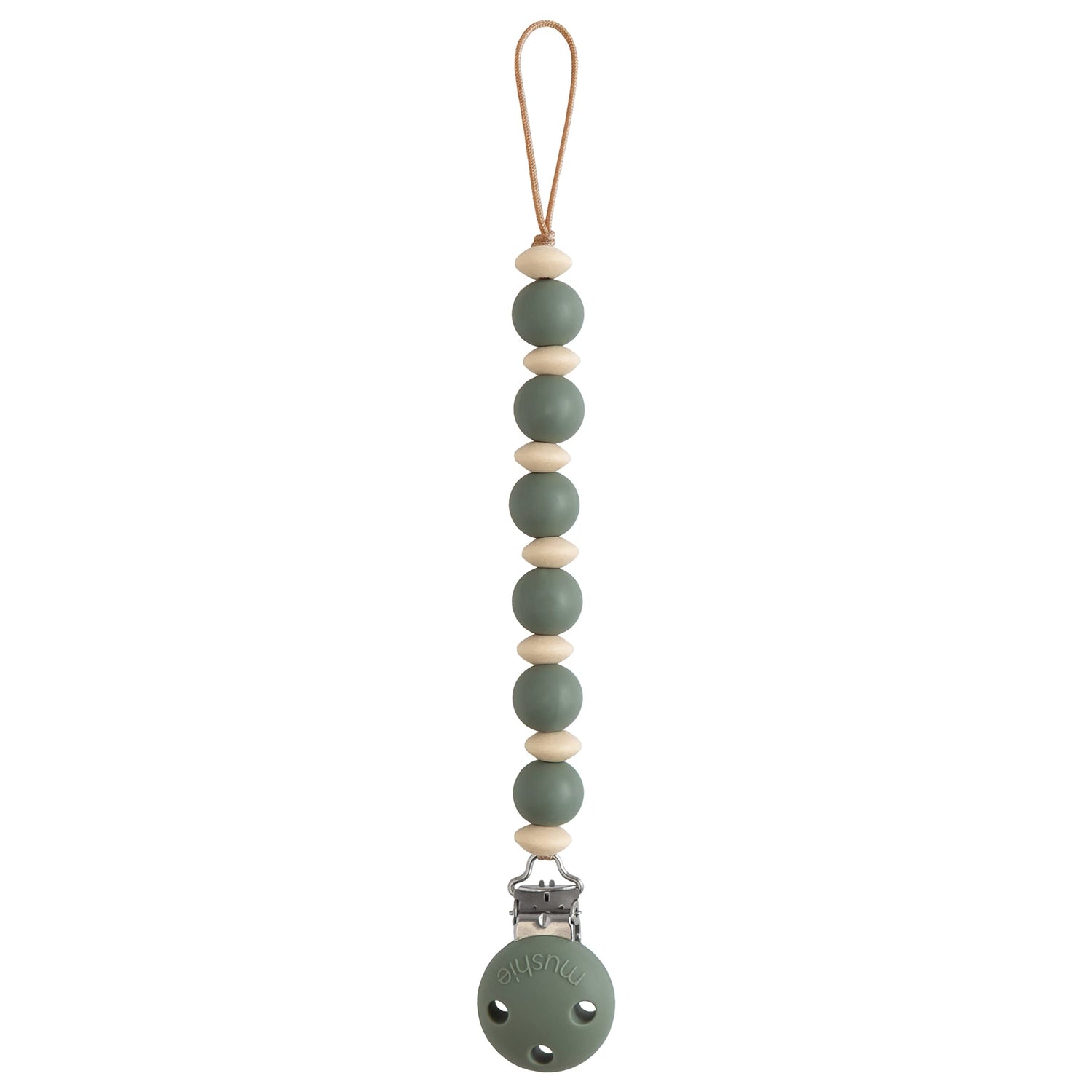 mushie 100% Silicone Baby Pacifier Clip BPA Free | Luna (Faux Wood)