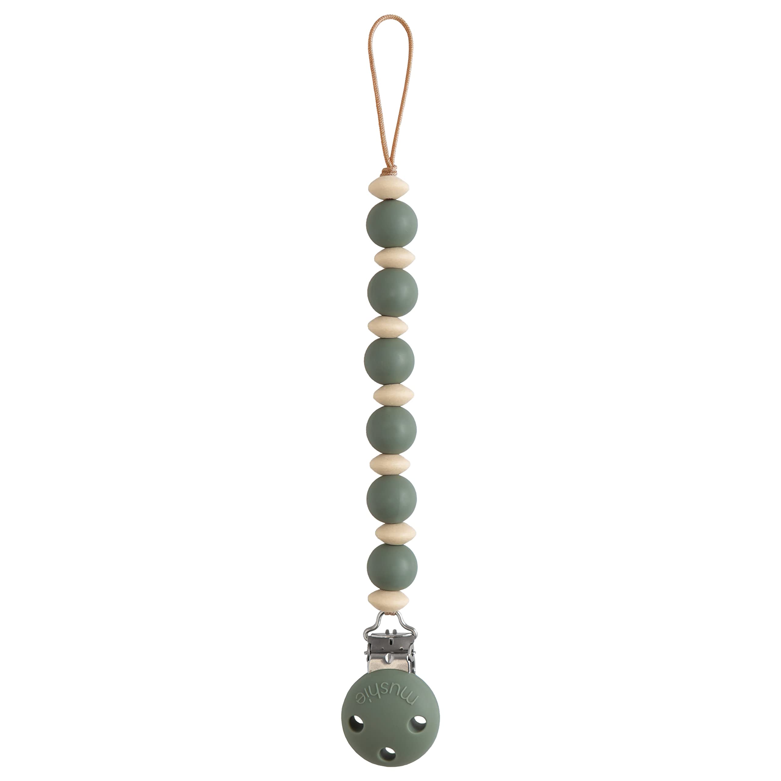 mushie 100% Silicone Baby Pacifier Clip BPA Free | Luna (Faux Wood)