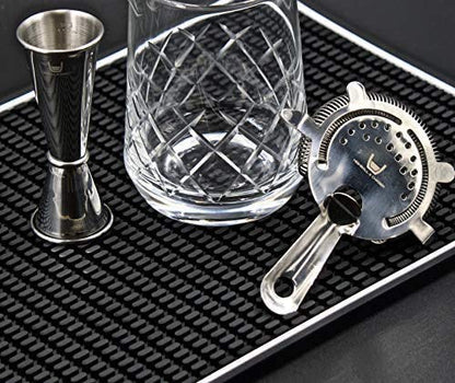 Highball &amp; Chaser Premium Bar Mat 18in x 12in 1cm Thick Durable and Stylish Service Bar Mat for Spills, Bars, Restaurants, Counter Top Dish Drying Mat, Glass Drying Mat (1 Pack, Black Border)