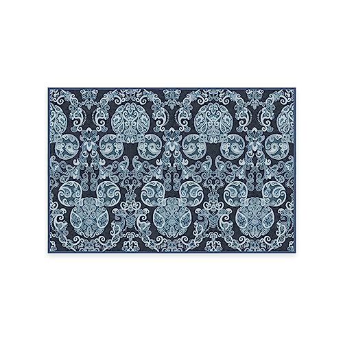 RUGGABLE Disney Traditional Mickey Mouse Washable Rug - Perfect Area Rug for Nursery Playroom Kids Room - Pet &amp; Child Friendly - Stain &amp; Water Resistant - Damask Grey 3&
