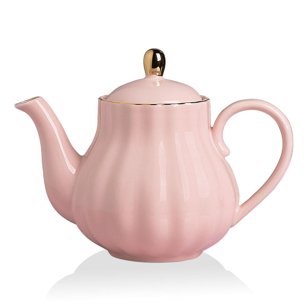 Sweejar Royal Teapot, Ceramic Tea Pot with Removable Stainless Steel Infuser, Blooming &amp; Loose Leaf Teapot - 28 Ounce(White)