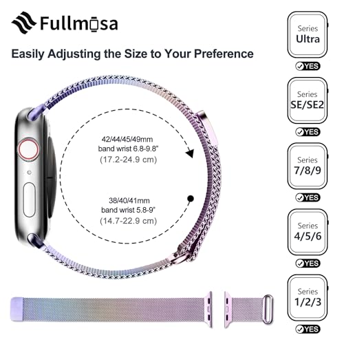 Fullmosa Compatible with Apple Watch Band 49mm 46mm 45mm 44mm 42mm 41mm 40mm 38mm Women Men, Stainless Steel Milanese Loop Replacement iWatch Bands Ultra 2/1 Series 10 9 8 7 6 5 4 3 2 1 SE