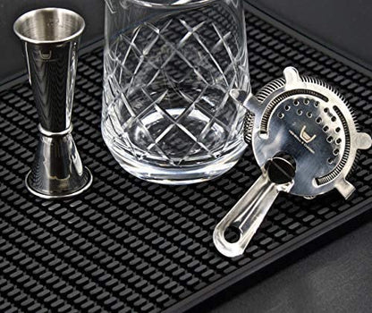 Highball &amp; Chaser Premium Bar Mat 18in x 12in 1cm Thick Durable and Stylish Service Bar Mat for Spills, Bars, Restaurants, Counter Top Dish Drying Mat, Glass Drying Mat (1 Pack, Black Border)