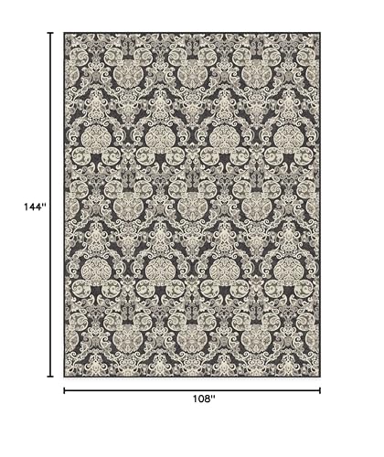 RUGGABLE Disney Traditional Mickey Mouse Washable Rug - Perfect Area Rug for Nursery Playroom Kids Room - Pet &amp; Child Friendly - Stain &amp; Water Resistant - Damask Grey 3&