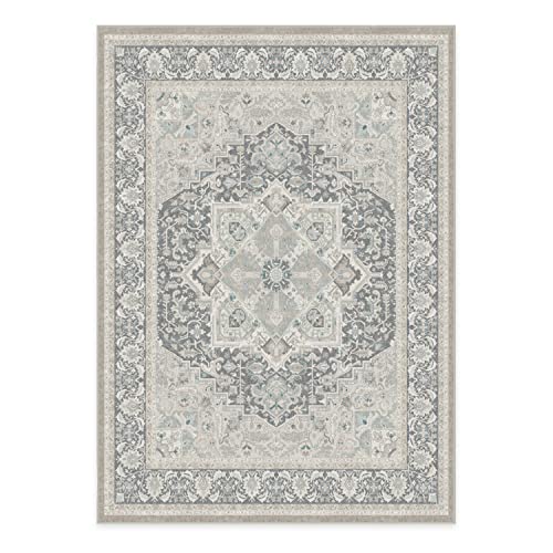 RUGGABLE Hendesi Heriz Washable Rug - Perfect Antique Vintage Area Rug for Living Room Bedroom Kitchen - Pet &amp; Child Friendly - Stain &amp; Water Resistant, Non-Slip - Abalone 2&