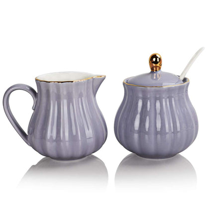Sweejar Royal Ceramic Sugar and Creamer Set, 3 Piece Set with Cream Pitcher, Sugar Bowl, Sugar Set with Lid &amp; Spoon, Coffee Serving Set Wedding Gift(White)