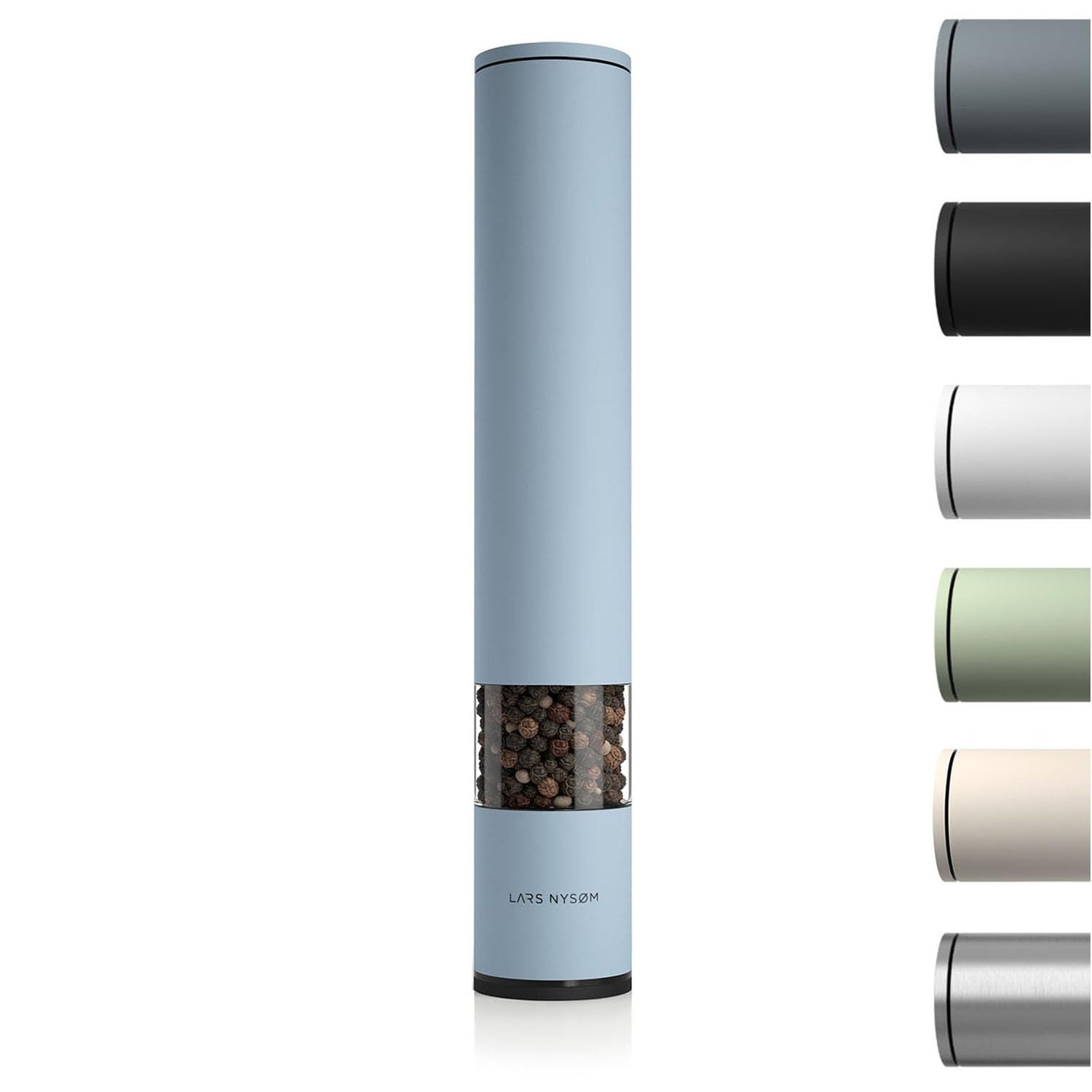 LARS NYSØM Salt and Pepper Mills Set Stainless Steel with Adjustable Ceramic Grinder 2 Pieces I Design Spice Mills Set Manual (Brown/Beige)