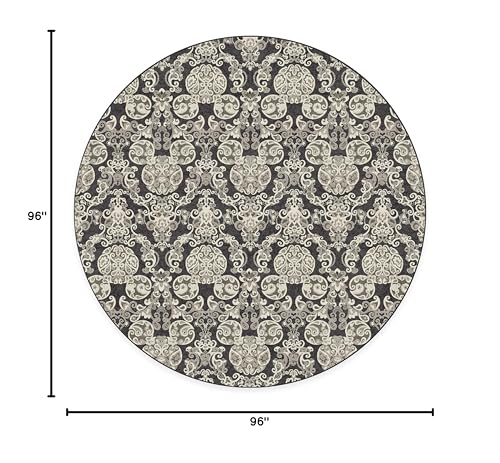 RUGGABLE Disney Traditional Mickey Mouse Washable Rug - Perfect Area Rug for Nursery Playroom Kids Room - Pet &amp; Child Friendly - Stain &amp; Water Resistant - Damask Grey 3&