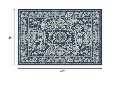 RUGGABLE Washable 2x3 Area Rug, Delphina Delft Blue, Premium Vintage Rugs for Living Room, Bedroom, Kitchen, Office, Classroom with Gripper Non Slip Pad