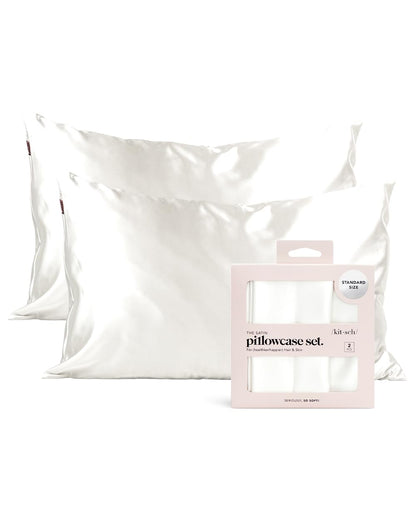 Kitsch Satin Pillowcase with Zipper for Hair &amp; Skin, Softer Than Silk Pillow Cases Queen, Smooth Pillow Covers, Machine Washable, Wrinkle-Free, Cooling Satin Pillow Cases Standard Size 19&quot;x26&quot;, Ivory