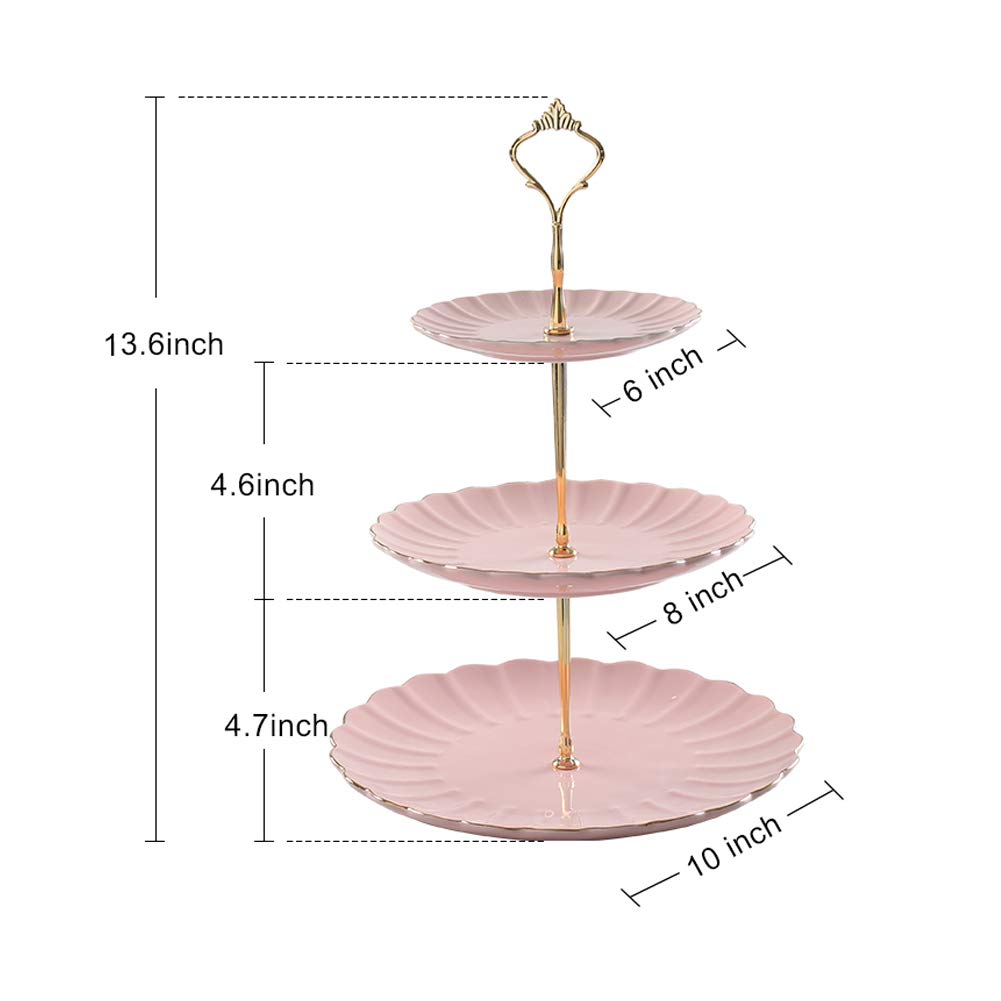 Sweejar Porcelain Tea Sets British Royal Series and 3 Tier Ceramic Cake Stand(Pink)