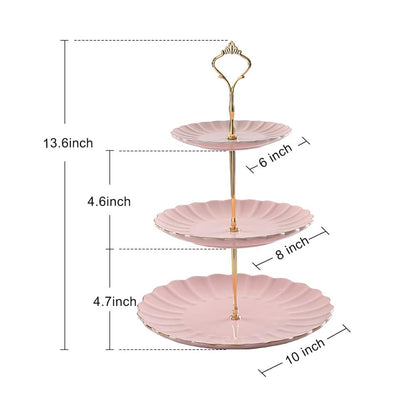 Sweejar Porcelain Tea Sets British Royal Series and 3 Tier Ceramic Cake Stand(Pink)