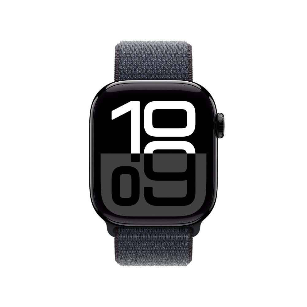 Apple Watch Series 10 [GPS 46mm] Smartwatch with Jet Black Aluminium Case with Black Sport Band. Fitness Tracker, ECG App, Always-On Retina Display, Water-Resistant