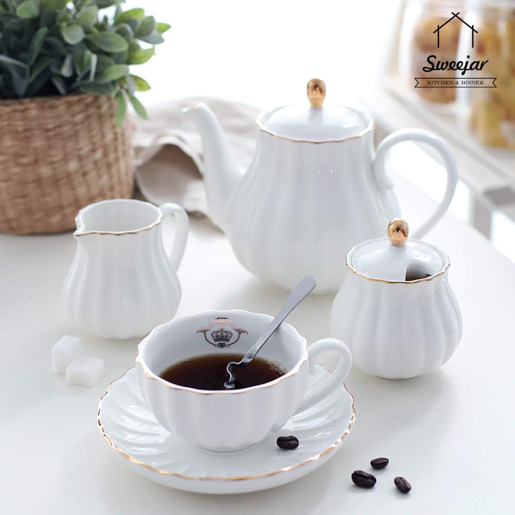 Sweejar Royal Teapot, Ceramic Tea Pot with Removable Stainless Steel Infuser, Blooming &amp; Loose Leaf Teapot - 28 Ounce(White)