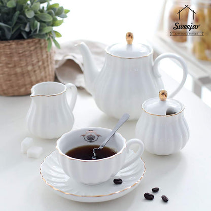 Sweejar Royal Teapot, Ceramic Tea Pot with Removable Stainless Steel Infuser, Blooming &amp; Loose Leaf Teapot - 28 Ounce(White)