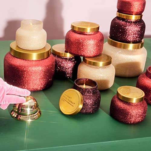 Capri Blue Tinsel &amp; Spice Holiday Candle - Signature Glam Jar Candle - Juniper Berry, Cinnamon &amp; Vanilla Scented Candles - Soy Wax Blend - Christmas Decor - Maroon Glitter Candle Holder (19 oz)