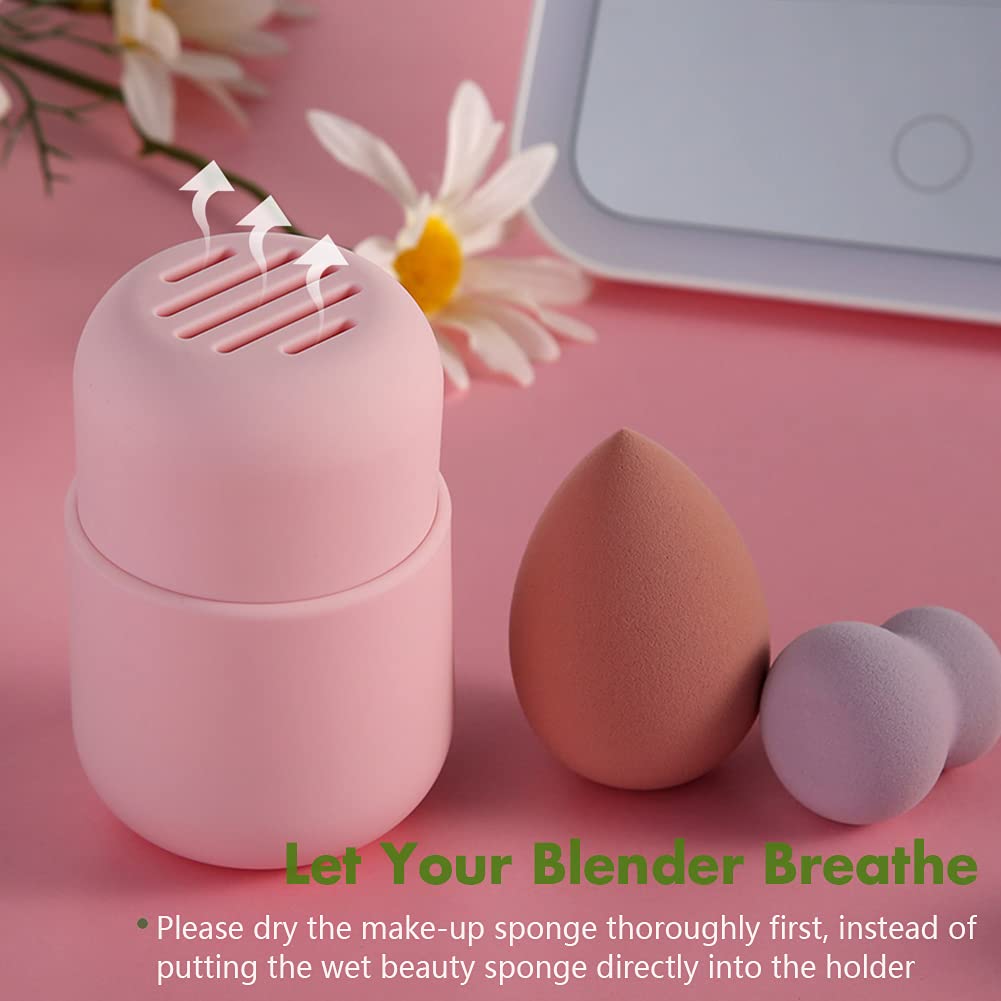 BEZOX Makeup Sponge Holder, Silicone Beauty Sponge Case with Double-Sided Vent Design for Quick Drying, Compact Travel Essentials Make Up Blender Container - Khaki