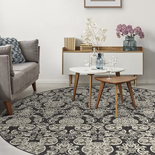 RUGGABLE Disney Traditional Mickey Mouse Washable Rug - Perfect Area Rug for Nursery Playroom Kids Room - Pet &amp; Child Friendly - Stain &amp; Water Resistant - Damask Grey 3&
