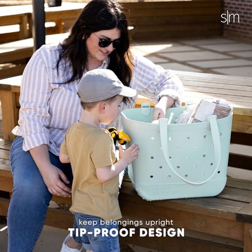 Simple Modern Beach Bag Rubber Tote | Waterproof Medium Tote Bag with Zipper Pocket for Pool, Groceries, Sports | Gifts For Women | Getaway Bag Collection | Almond Birch