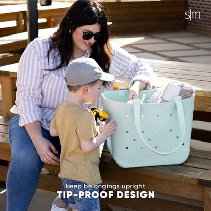 Simple Modern Beach Bag Rubber Tote | Waterproof Medium Tote Bag with Zipper Pocket for Pool, Groceries, Sports | Gifts For Women | Getaway Bag Collection | Almond Birch
