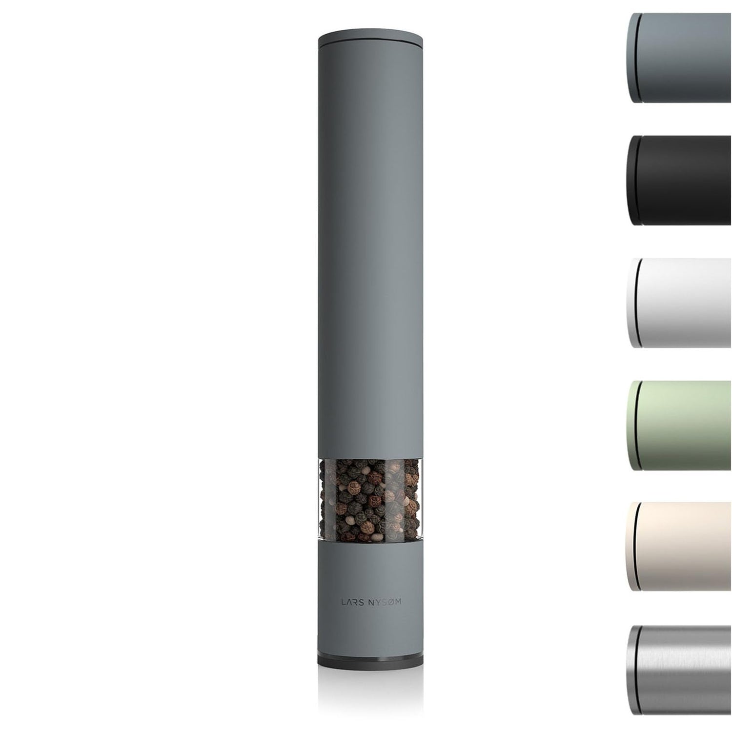 LARS NYSØM Salt and Pepper Mills Set Stainless Steel with Adjustable Ceramic Grinder 2 Pieces I Design Spice Mills Set Manual (Brown/Beige)